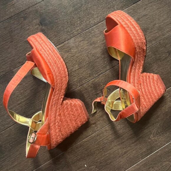 Colin Stuart Orange Satin Wedges Platform Chunky Heels Size 6.5